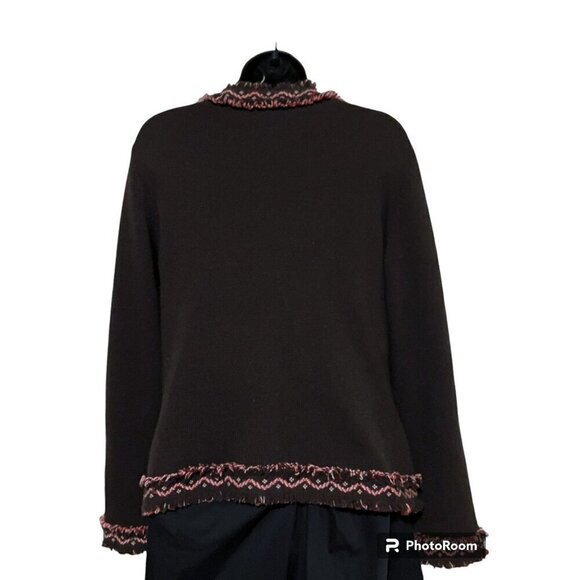 Les Copains Cardigan M Wool Cashmere Sweater Lagenlook Fair Isle Fringe Teacher - Picture 6 of 9